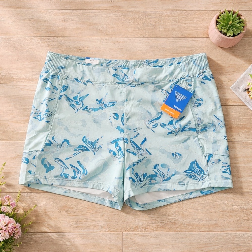 Columbia PFG Women XXL Blue Floral Omni-Shade Terminal Shorts FL9152 NWT 2X